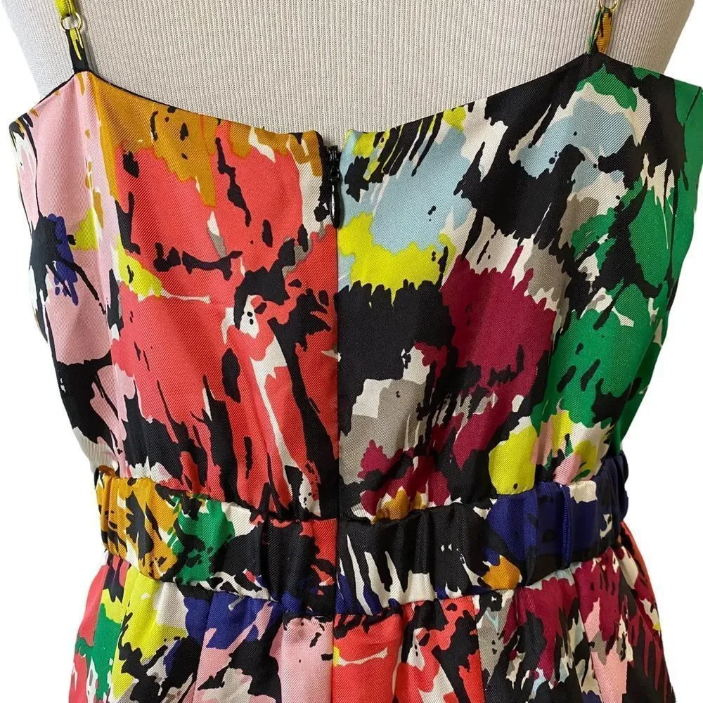 J Crew Silk Floral Brushstrokes Spaghetti Strap Midi Dress